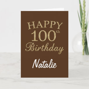 Carte d'anniversaire 100 ans pailletée marron et o