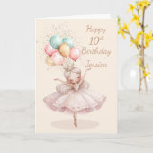 Carte d'anniversaire 10 ans Ballerine Blanche et B (Fleur jaune)
