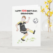 Carte d'anniversaire 10e pour un petit-fils - Foot (Fleur jaune)