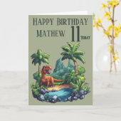 Carte d'anniversaire 11 ans Dinosaure (Fleur jaune)