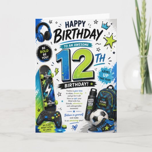 Carte d'anniversaire 12 ans pour garçons (Devant)