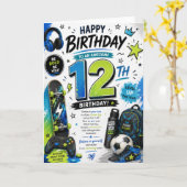 Carte d'anniversaire 12 ans pour garçons (Fleur jaune)