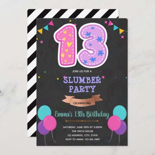 Carte d'anniversaire 13 ans double chiffre (Devant / Derrière)