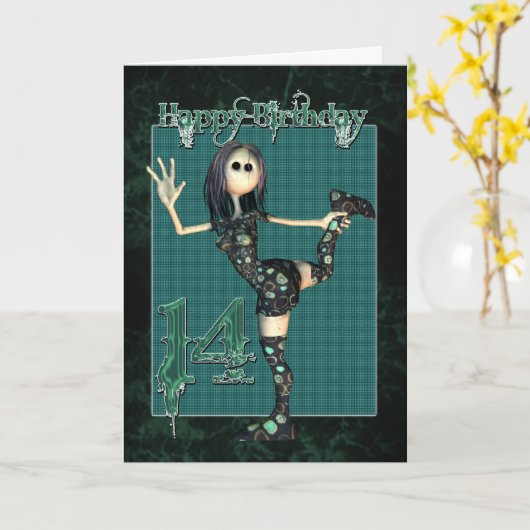 Carte d'anniversaire 14e avec Moonies H.I.P Rag Do (Fleur jaune)