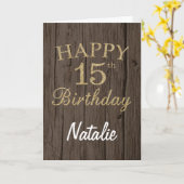 Carte d'anniversaire 15 ans Marron rustique et Pai (Fleur jaune)