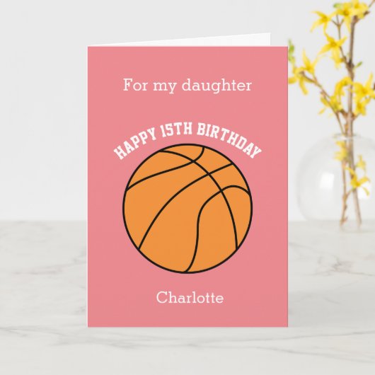 Carte d'anniversaire 15 ans Sport Basket-ball Rose (Fleur jaune)