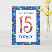 Carte d'anniversaire 15e pour Grandson, Stripes et (Fleur jaune)