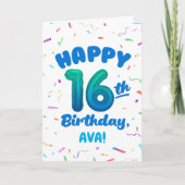 Carte d'anniversaire 16 ans avec nom personnalisé (Devant)