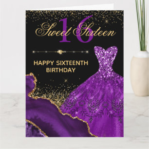 Carte d'anniversaire 16 ans robe aquarelle violett