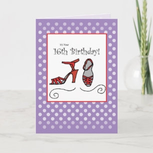 Carte d'anniversaire 16e fille, chaussures, Pois v
