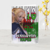 Carte d'anniversaire 16e Gallois, Penblwydd Hapus (Fleur jaune)