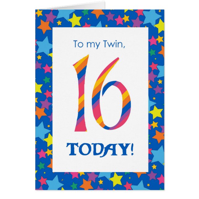 Carte d'anniversaire 16e pour Twin, Stripes et Sta (Devant)