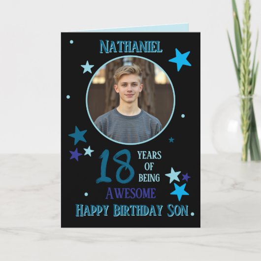 Carte d'anniversaire 18 ans pour fils avec une pho (Devant)
