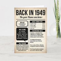Carte d'anniversaire 1949 Back in the Day, Faits a