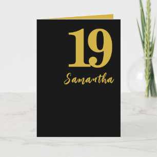 Carte d'anniversaire 19 ans, noir et or