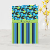 Carte d'anniversaire 19e : Lunes bleues et rayures (Fleur jaune)