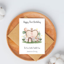 Carte d'anniversaire 1 an fille Animaux de la forê