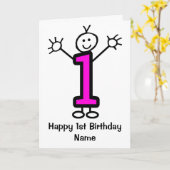 Carte d'anniversaire 1 an fille rose mignonne dess (Fleur jaune)