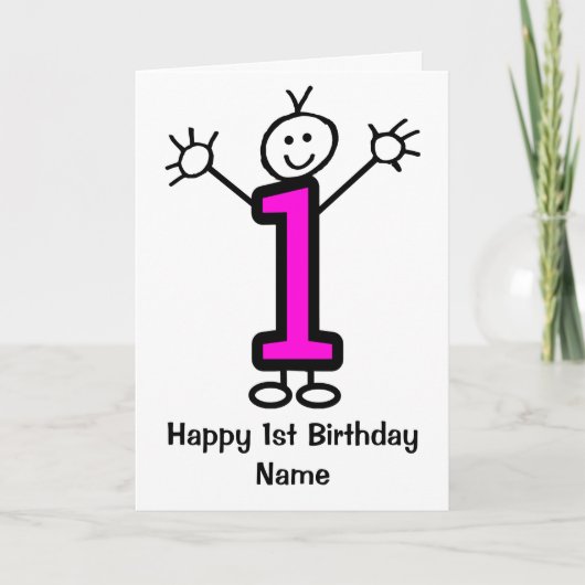 Carte d'anniversaire 1 an fille rose mignonne drôl (Devant)