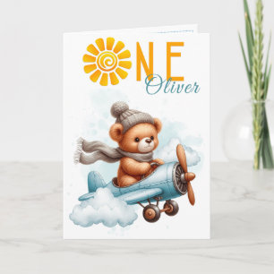 Carte d'anniversaire 1 an Teddy Bear Airplane