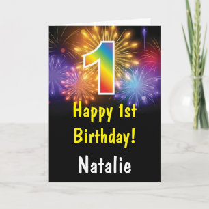 Carte d'anniversaire 1er anniversaire Feu d'artifi