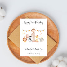 Carte d'anniversaire 1ère année Safari Animaux pou