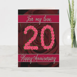 carte d'anniversaire 20 ans avec des roses et des