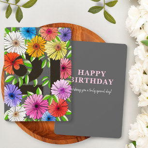 Carte d'anniversaire 21 ans Floral Gris Rétro