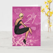 Carte d'anniversaire 21st - Femme moderne en Blac (Fleur jaune)