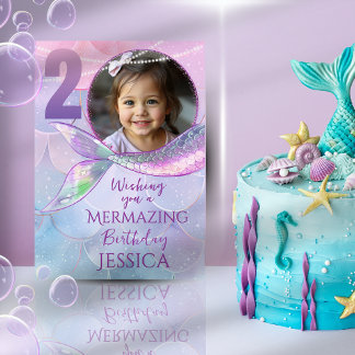 Carte d'anniversaire 2 ans avec photo de sirène Un