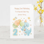 Carte d'anniversaire 2 ans dinosaure ballon garçon (Fleur jaune)