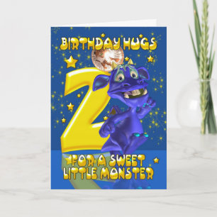 Carte d'anniversaire 2e avec Monstre Bleu mignon -