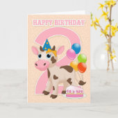 Carte d'anniversaire 2e avec petit gâteau de vache (Fleur jaune)