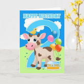 Carte d'anniversaire 2e avec petit gâteau de vache (Fleur jaune)