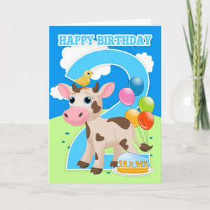 Carte d'anniversaire 2e avec petit gâteau de vache