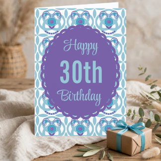 Carte d'anniversaire 30 ans bleue et violette dess