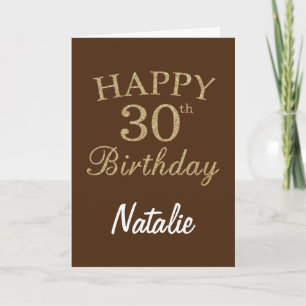 Carte d'anniversaire 30 ans pailletée marron et or
