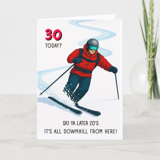 Carte d'anniversaire 30 ans thème ski (Devant)