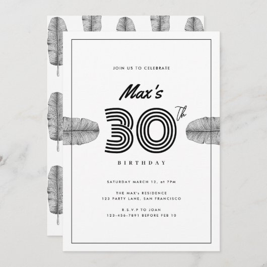 Carte d'anniversaire 30e minimum tropicale (Devant / Derrière)