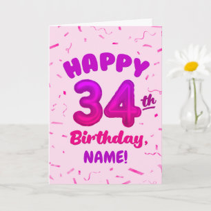 Carte d'anniversaire 34 ans avec nom personnalisé