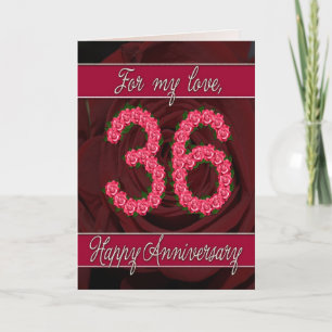 carte d'anniversaire 36 ans avec des roses et des