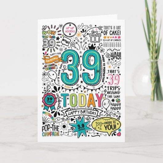 Carte d'anniversaire 39 ans imprimable | Télécharg (Devant)