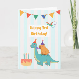 Carte d'anniversaire 3 ans Adorable Brontosaurus C