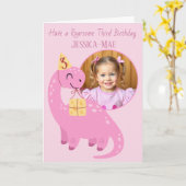 Carte d'anniversaire 3 ans Dinosaure Rose (Fleur jaune)