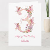 Carte d'anniversaire 3 ans fille thème fée rose (Devant)
