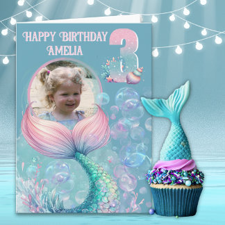 Carte d'anniversaire 3 ans Mermaid Tail avec une p