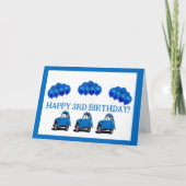 Carte d'anniversaire 3 ans - Voiture bleue et ball (Devant)