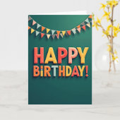Carte d'anniversaire 3D sarcelle joyeuse (Fleur jaune)