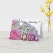 Carte d'anniversaire 4008-Rose et blanche (Fleur jaune)