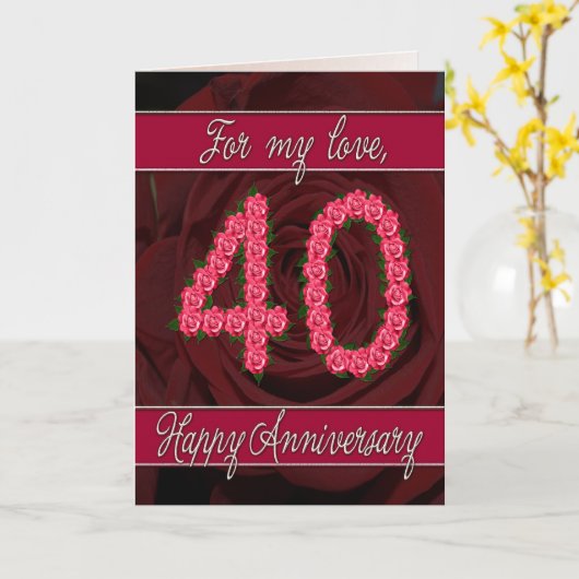 carte d'anniversaire 40 ans avec des roses et des (Fleur jaune)